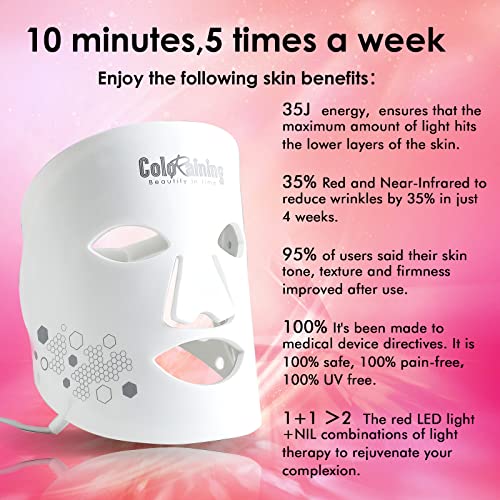 Coloraining Led Face Mask Light Therapy - Red Light & Nir Therapy For Face, Portable Light Therapy Facial Mask, Anti-Aging Skincare Device, Led Facial Mask At Home Skin Rejuvenation (White) #TOP3