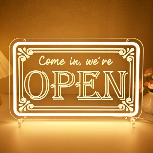 Image of Planzo Open Neon Sign LED Light Business Restaurant Shop Bar Wall Decor USB | Open Advertisement Board, Cafe Beauty Salon Office Spa Hotel Club Wall Sign Decor, Window Display, 15.75 inchx9.65 inch Indoor