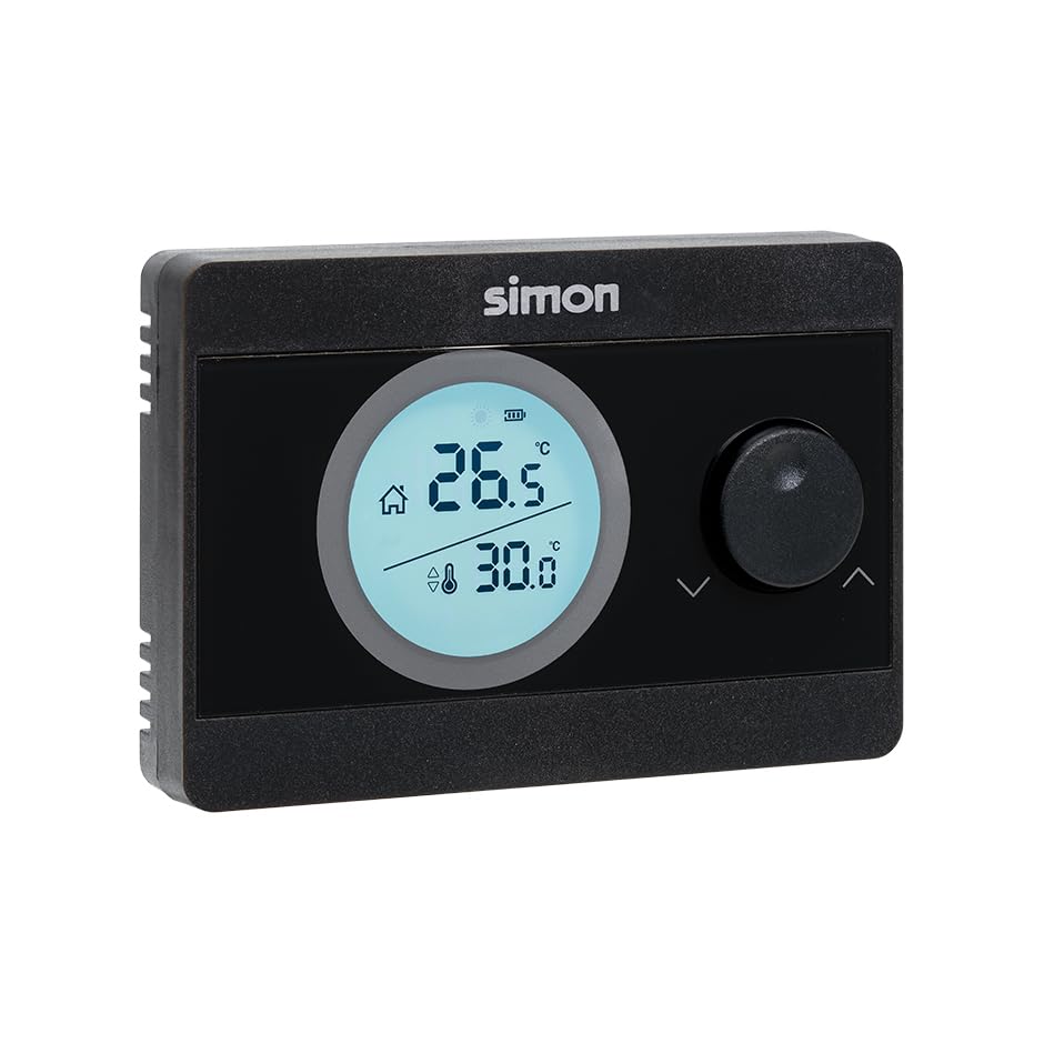 SIMON – Termostato Digital ON/Off, Compatible con Sistemas de Calefacción y Aire Acondicionado, 5°C y 30°C, Pantalla Retroiluminada, Control Sencillo en Superficie, Color Negro
