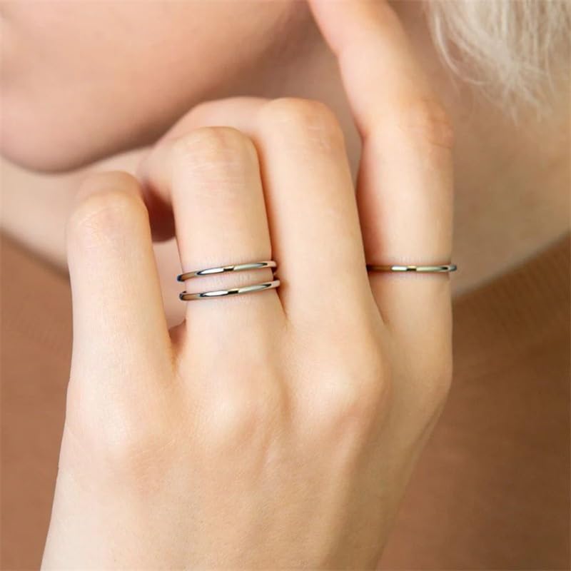 3 Pcs Stainless Steel Thumb Pinky rings Set for women men, Stackable Dainty Cute Gold/Silver Promise Engagement Wedding Bands Non Tarnish Size 5-103