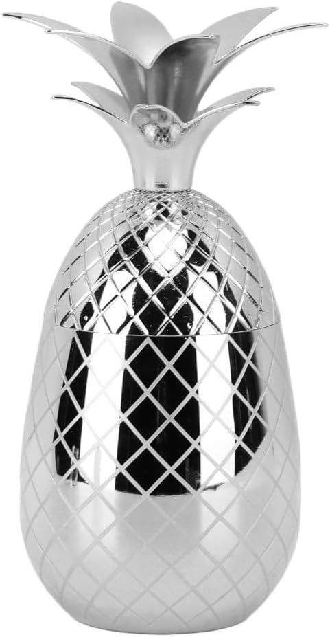 Cocktail Shaker Pineapple Cup with Lid, 500ml 304 Stainless Steel Tumbler, Reusable Drinking Glass for Home Party Bar Bartender(Silver)