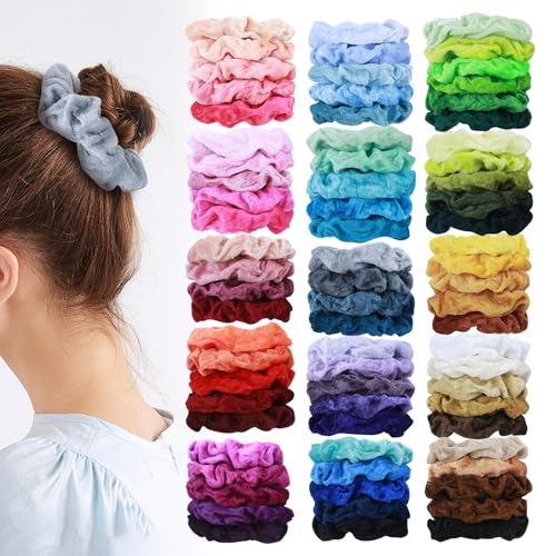 75 Pcs Velvet Scrunchies for Women - Soft Hair Scrunchies for Girls - No Damage Hair Ties for Thick, Thin Hair - Cute Ponytail Holders Bulk Gift for Women