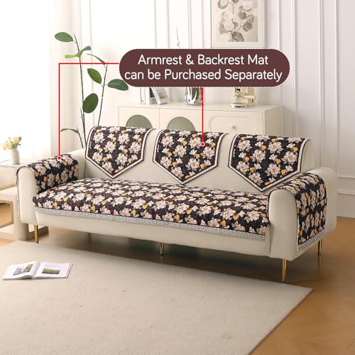 Image of HOKIPO 'Florentina Series' Premium Holland Velvet 5 Seater Sofa Cover Mat in 3+2 Configuration with Foam Filling for Extra Softness, Anti-Slip Backing, Camellia Brown (IN-881+879-V2)