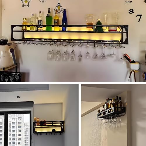 Étagère à vin murale industrielle dorée 100cm avec éclairage LED - 8