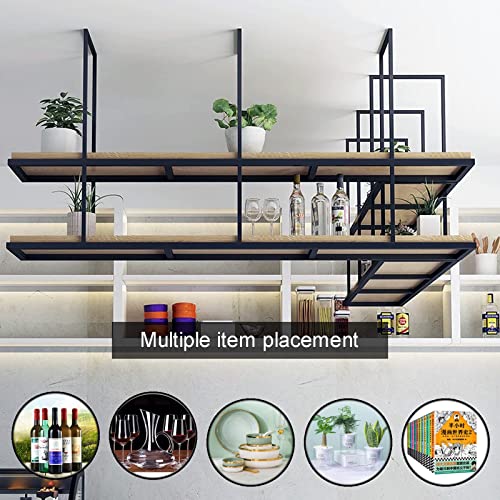 Dsvonaus Ceiling Shelf Wine Rack, 2 Layer Ceiling Mount Floating Shelves With Wooden Boards, Metal Display Stand For Wine Bottle Plants Books Storage, For Restaurant, Bar, Cafe (Size : 140X30X80Cm) #TOP3