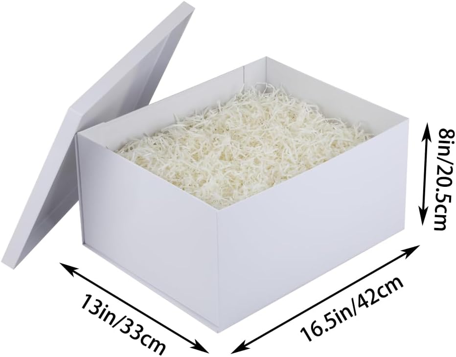 UoeRing 2Pcs White Extra Large gift box with lids 16.5×13×8 Inches gift boxes for presents,Birthday Box (include Ribbon, Paper Shred Filler Gift Card & Envelopes)