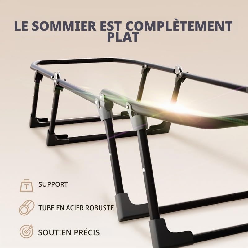 HUOLE Lit de Camp Pliable 1 Personne, Capacité de Charge 200Kg Lit Pliant avec Matelas, Dossier RéGlable, Convient pour Le Jardin, Les Bains de Soleil et Le Bureau, 180 cm - 8 Pieds - Gris