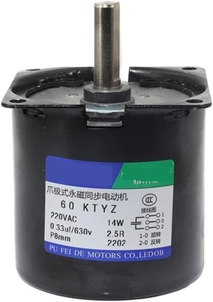 14W 60KTYZ Permanent Magnetic Synchronism Motor Eccentric Shaft 8mm 110V 220VAC 2.5RPM to 80RPM for Small Rotating Equipment(80rpm with Bracket)