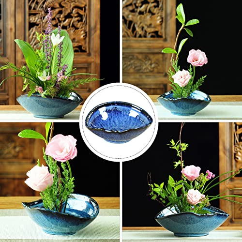 Sewacc Outdoor Decor Utensil Arranging Plant Flowerpot Flower Hydroponics Ornament Delicate Water Ceramic Home Vase For Small Planter Desktop Bowl Unique Ikebana Blue Arrangement Modern Home Decor #TOP5