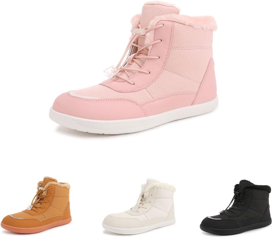 Winter Barefoot Boots Women Wide Toe Box Men Warm Snow Boots Water Resistant High Top Minimalist Ankle Booties Zero Drop Sole Hiking Walking Shoes Outdoor