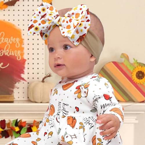 YanJie Thanksgiving Baby Headbands Pumpkin Printed Bows Turkey Newborn Bows Hairbands Hair Bows Infant Elastic Headband Hair Accessories Toddlers Gift3