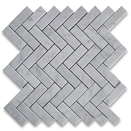 Stone Center Online Carrara White Marble 1x3 Herringbone Mosaic Tile Honed Kitchen Bath Wall Floor Backsplash Shower (1 Sheet)