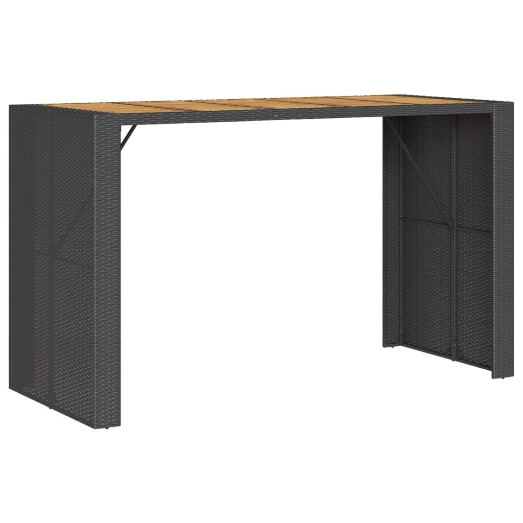 Stół ogrodowy z polirattanu z blatem z drewna akacjowego, czarny, 185 x 80 x 110 cm, stabilna rama stalowa, łatwy w pielęgnacji rattan PE, na taras i na zewnątrz
