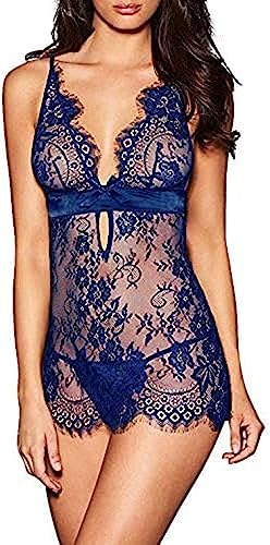 Satohom Damen Dessous Nachthemd Negligee Lingerie für Sex Erotische Sleepwear Unterwäsche Nachtwäsche Dessous Reizwäsche Rückenfrei Cosplay Push Up Nachtkleid Babydoll mit G-String S-3XL