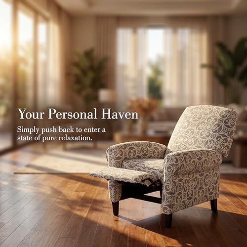 Image of Printed Linen Fabric Manual Recliner Chair, Oversized Lazy Boy Recliner with Rolled Armrest, Breathable Living Room Reclining Chair for Adults Reading, Gaming, Napping, Relax, Gray