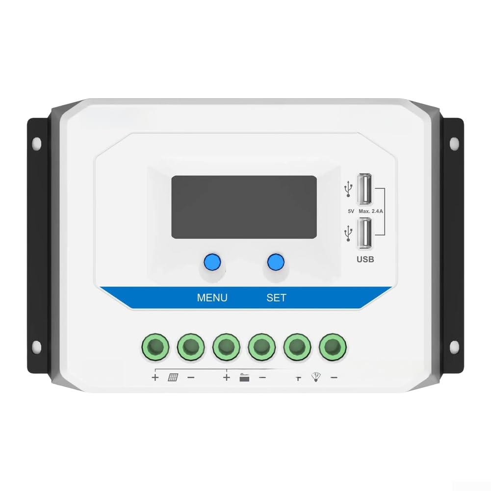Regolatore di carica solare 12/24 V CC per PWM con display LCD, doppie porte USB, compensazione automatica della temperatura per camper, campeggio, barca, sistema di energia solare domestica (45A)
