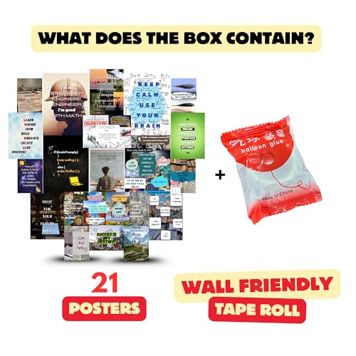 Image of Yellow Town India Engineering Motivation Poster Kit | Set of 21 Hostel-Friendly Reusable Posters with Wall-Safe Adhesive | Multi-Size A4, A5 & A6 | 300 GSM Glossy Card Stock | Study Room & Exam Preparation Wall Decor