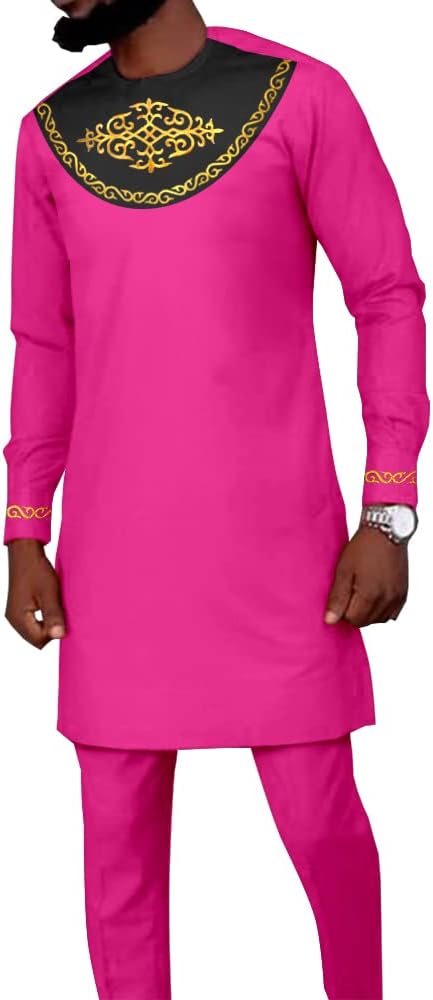 African Clothing for Men Embroidery Jacket and Pants 2 Piece Set Plus Size Outfits Formal Blazer Coats