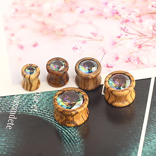 Tunnels pour femmes en bois naturel avec zircon cubique éclatant x2 - 4