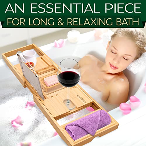 Serenelife SLBCAD29N Bamboo Bathtub Caddy With Luxury Gift Box And Red Gifting Ribbon Extendable & Adjustable Tray thumb #5