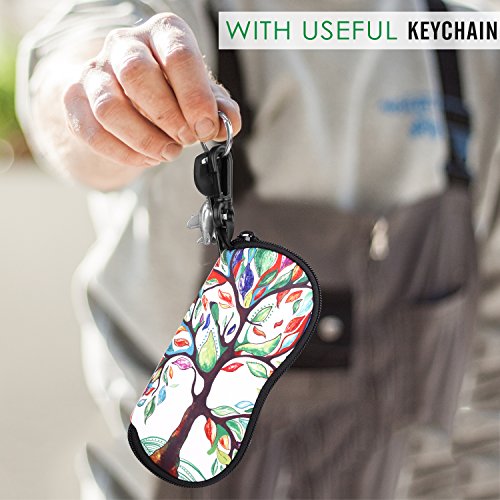 Moko Sunglasses Soft Case Ultra Light Neoprene Zipper Eyeglass Case With Clip, Lucky Tree #TOP3