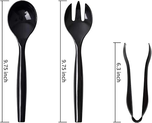 Miniatura 2 de VeZee Utensilios de plástico para servir utensilios desechables negros resistentes  Juego de cucharas de 10 pulgadas tenedores de 10 pulgadas pinzas