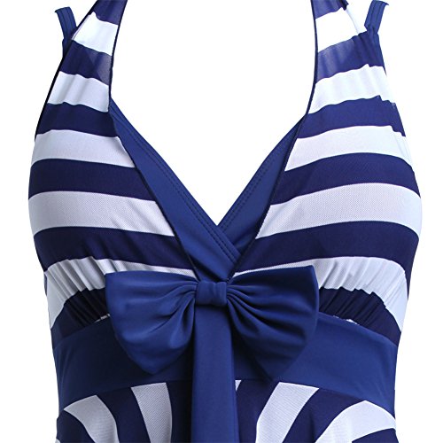 BIKMAN Navy Blue White Stripes Swim Dress Swimwear One Piece Swimsuit (12-14)
