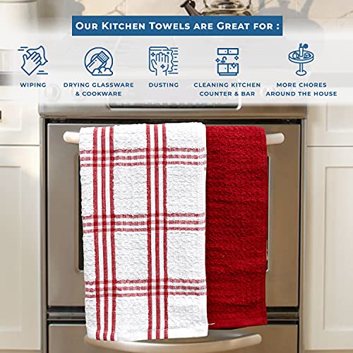 Dan River Premium Kitchen Towel Ultra Soft High Absorbent Washable And Reusable 100% Cotton Pack Of 12 Lint Free Cleaning Washcloth For Dishes | 16X26 Inches | Red Color #TOP5