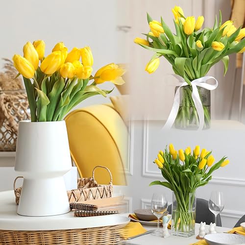 Image of Sggvecsy 15 Pcs Fake Tulips Artificial Flowers Real Touch PU Faux Flowers Tulip Stems for Wedding Spring Bouquet Floral Arrangement Home Party Office Decorations for Mother's Day (Yellow)