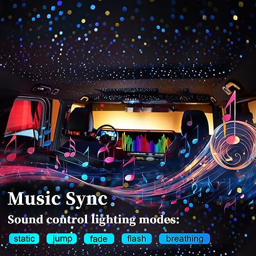Image of Twinkle & Meteor Starlight Headliner Kit for Car 0.03in x 9.8ft 750 Strands for Ambient Interior Decor 16W RGBW Fiber Optic Star Light Engine, 200 White Shooting Stars