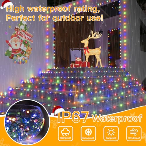 Image of Ollny Christmas Lights 800 LED 262FT Plug in, IP67 Waterproof Green Wire Outdoor Christmas Lights with Remote, 8 Modes with Timer String Light for House Indoor Xmas Decorations Multicolored