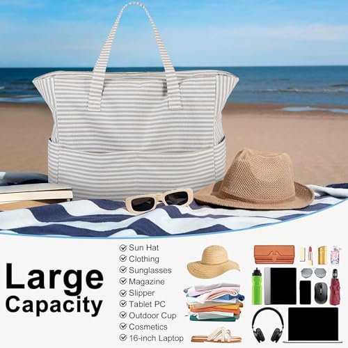 Image of LEDAOU Large Beach Tote Bag Women Waterproof Sandproof Zipper Beach Tote Bag for Pool Gym Grocery Travel with Wet Pocket | Sandproof