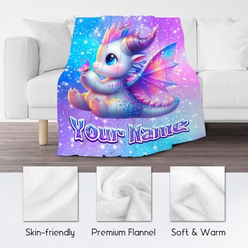 Kids Blanket for Girls Personalized Dragon Blankets Gifts - Comfy Cozy Fleece Throws for Couch, Bed & Travel 4 Sizes