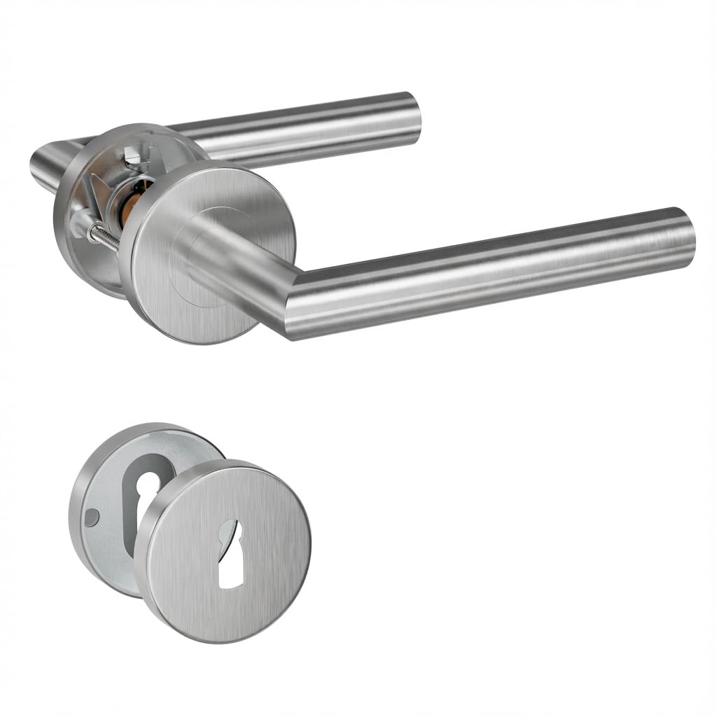 Henyin Silver 1 Pack Of Stainless Steel Door Lever Handle With Key Hole Escutcheon,Mortise Door Lock Handle, Color (So2-103K)