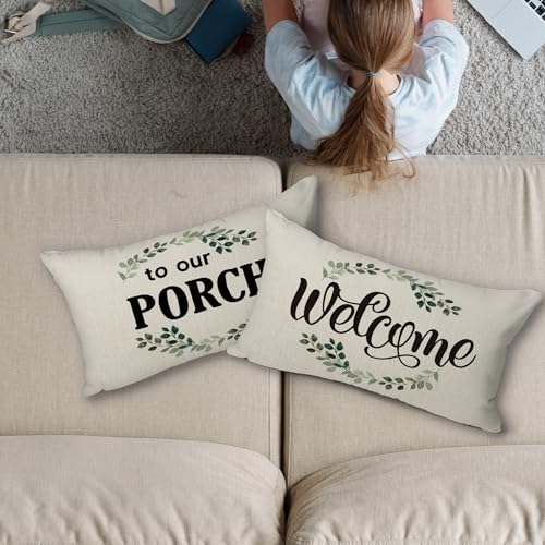Welcometoourporchlinenthrowpillowcase20x12inchsetof2farmhouseporchbenchgiftwelcomelumbardecorativeporchdecorcushioncoverforsofacouchbed  Urban Country Home Decor Welcome to our porch linen throw pillow case 20 x 12 inch set of 2 farmhouse porch bench giftwelcome lumbar decorative porch decor cushion cover for sofa couch bed  urban country home decor