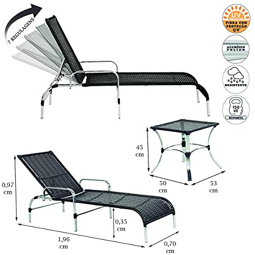 Kit para Piscina com 2 Espreguiçadeiras esteira Catar + Mesa Centro + 4 Cadeiras Colômbia e Mesa Alt