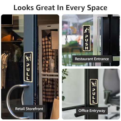 Image of amazon basics Push Pull Door Sign - 6.5 inch Self-Adhesive Glass Door Acrylic Signage Sticker, 2 stickers /pages