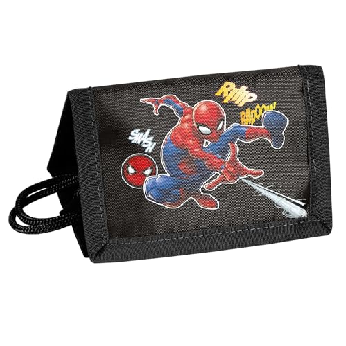 PASO Kinder Portemonnaie 12x8x1,5 cm - Spiderman - schwarz/bunt