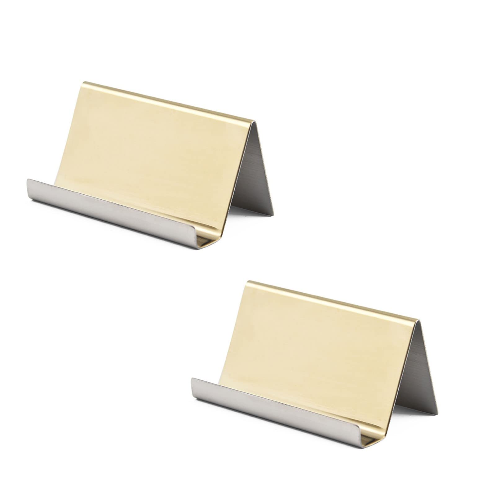 SagaSave 2PCS Stainless Steel Business Card Holder, Name Card Stand, Desk Business Cards Holders, Office Card Display Stand for Office Desk, Display Countertops-Champagne gold