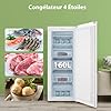 COMFEE' RCU160WH2(E) Congélateur Armoire 160L - Hauteur 142cm -183kWh/an-Porte Réversible-42dB Silencieux-Thermostat Réglable-Pieds Ajustables-Blanc