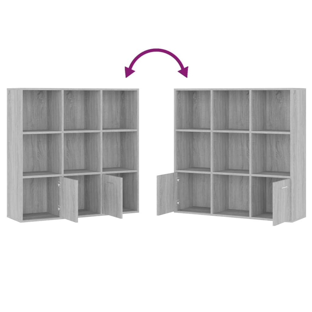 Mangloder Armoire à Livres Sonoma Gris 98x30x98 cm Meuble de Rangement avec 7 Compartiments Portes pour Salon Bureau Chambre et entrée