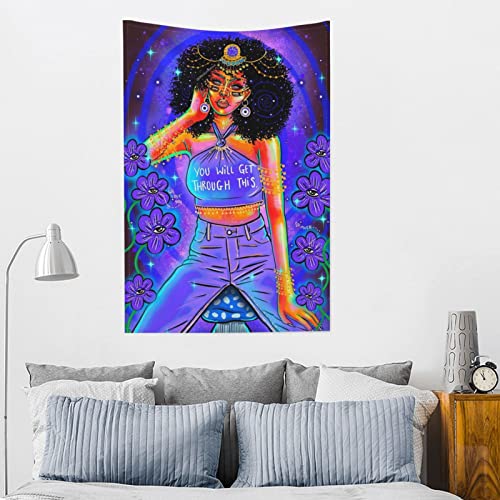 Yuxixi Trippy Psychedelic Cool Ghost Black Girl Tapestry For Bedroom Livingroom Dormitory Wall Hanging Decor Tapestries 40X60 Inch #TOP4