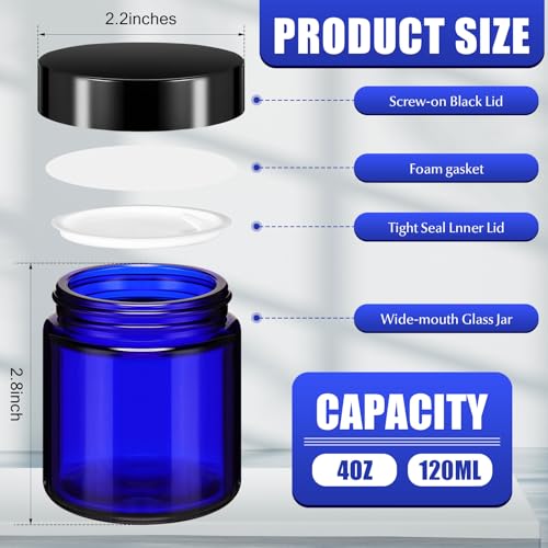 Image of Norme 12 Pcs 4 oz Glass Jars with Lids Cosmetic Jars, Black, Blue