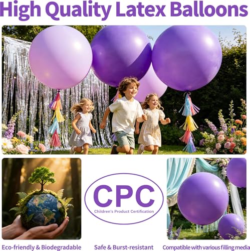 Image of 5Pcs Purple Big Balloons 36 Inch, Round Large Latex Party Balloons for Birthday Wedding Decorations