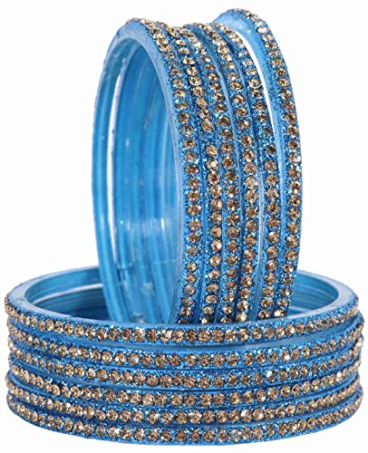 Image of NMII Glass with Zircon Gemstone and Beads Studdded Glossy Finished Traditional Bangle Set For Women and Girls