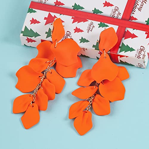 Rbenxia 1 Pair of Long Acrylic Rose Petal Dangle Earrings Rose Flower Earrings Drop Statement Layered Floral Petal Earrings for Women3