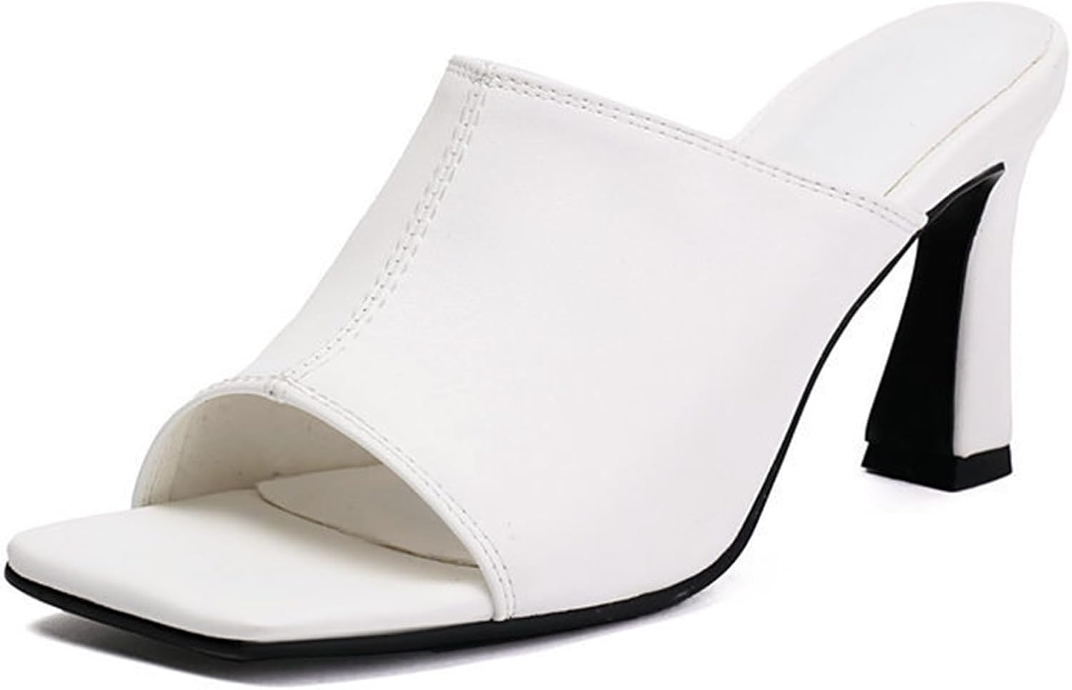 Womens Square Wide Toe Chunky Kitten Heeled Mule Sandals Comfortable Slip On Open Toe Wide Band Chunky Heeled Sandals For Casual Daily Work Office Vacation
