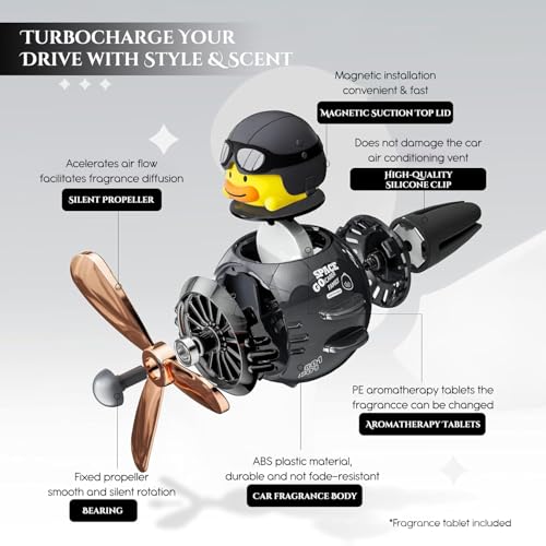 Image of Nostrae by Ekhasa Duck Pilot Car Vent Propeller Freshener | Cute Cartoon Airplane Duck Car Perfume Diffuser | Rotating Fan Blade Dashboard Aroma Deodorizer with Magnetic Top Cover | Festive Car Gift