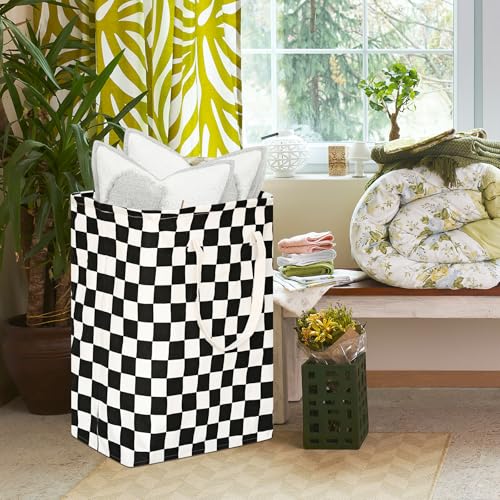 Image of MAIZMZ Checkered Laundry Basket Foldable Kids Hamper Storage Bins Women Waterproof Organizer Toy Box Large Canvas for Home /Dorm /Kitchen /Pet /Office /Closet /Shelf /Living Room Decor Baskets