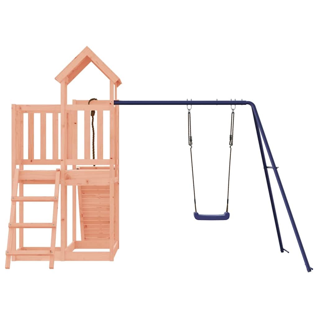 Torre da gioco in legno massiccio Douglasie con parete da arrampicata, scala, piattaforma e altalena singola, dispositivo da gioco da giardino per bambini all'aperto, giocattolo stabile per